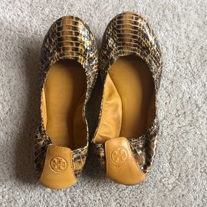 Tory Burch Snakeskin Yellow Flats